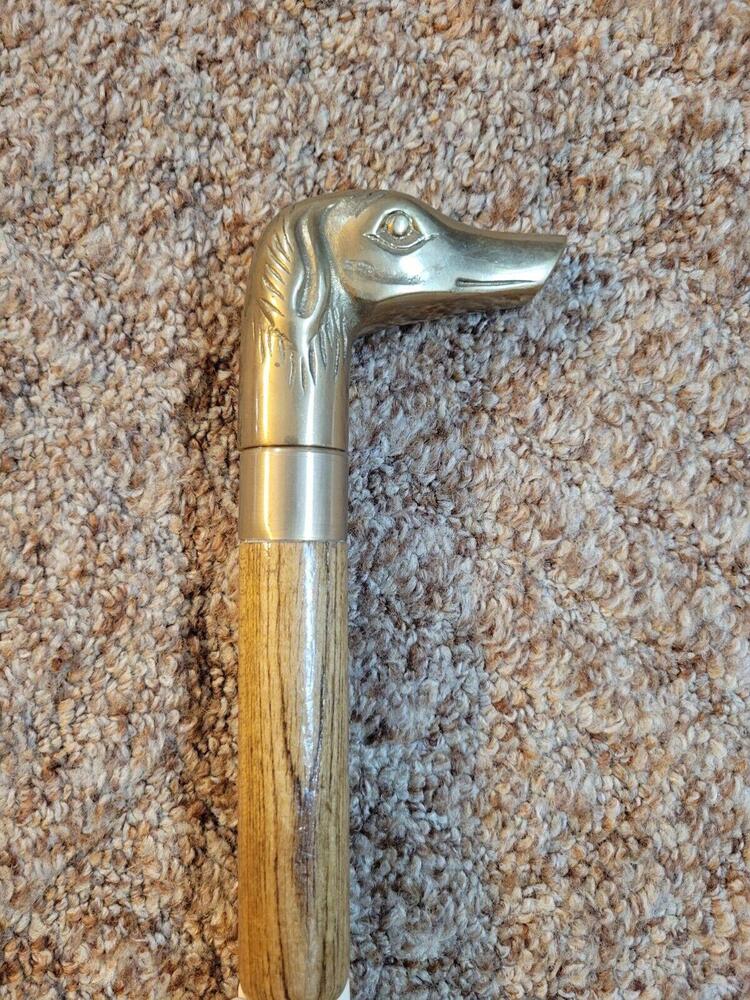 Vintage Antique Weighted Brass Dog Head Knob Swagger Walking Stick Cane Umbrella